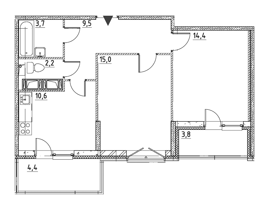 2-комнатная квартира 59.8 м², 10/12 эт., ЖК «Квартал Che»